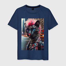 Футболка хлопковая мужская Голубоглазая пантера модница из Нью-Йорка - нейрос, цвет: тёмно-синий