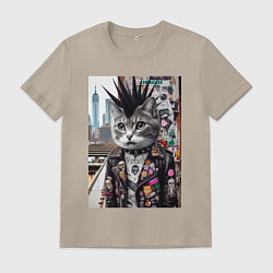 Футболка хлопковая мужская Нью-Йоркский панк музыкант - нейросеть, цвет: миндальный