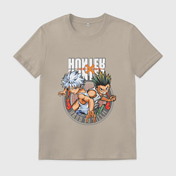 Футболка хлопковая мужская Hunter x Hunter Килуа и Гон, цвет: миндальный