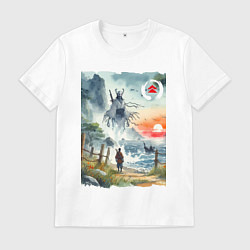 Футболка хлопковая мужская Ghost of Tsushima - watercolor, цвет: белый