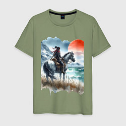 Мужская футболка Японский самурай на коне - нейросеть