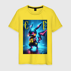 Мужская футболка Cyber Pikachu - neon glow ai art