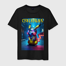 Мужская футболка Cyberpunk - cool Pikachu neon glow