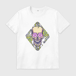 Футболка хлопковая мужская Flowers mad skull, цвет: белый