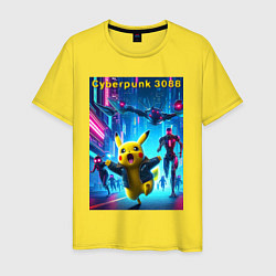 Мужская футболка Cyberpunk 3088 - Pikachu pursuit - neon glow