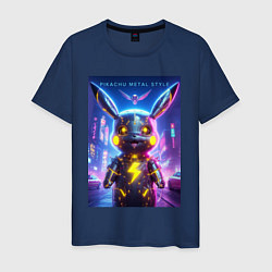 Мужская футболка Cyber Pikachu - metal style neon glow