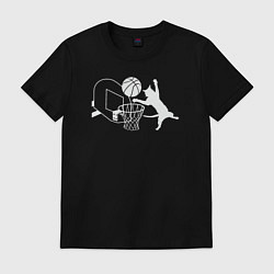 Футболка хлопковая мужская Кот баскетболист, цвет: черный