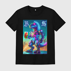 Футболка хлопковая мужская Beersaur neon glow - meme, цвет: черный