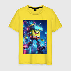 Футболка хлопковая мужская Cyber Sponge Bob - neon glow fantasy, цвет: желтый