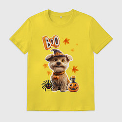 Футболка хлопковая мужская Собака в костюме хеллоуин, цвет: желтый