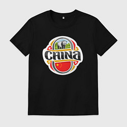 Футболка хлопковая мужская China panda, цвет: черный