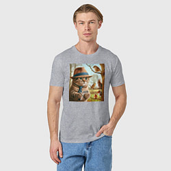 Футболка хлопковая мужская Кот журналист - нейроарт, цвет: меланж — фото 2