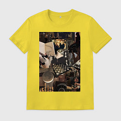 Футболка хлопковая мужская Шахматы коллаж, цвет: желтый
