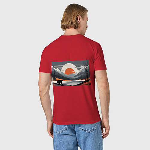 Мужская футболка Горы медведь геометрия / Красный – фото 4