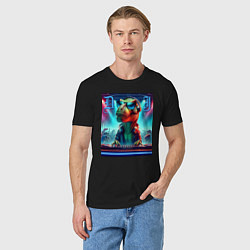 Футболка хлопковая мужская Cool tyrannosaur DJ - ai art, цвет: черный — фото 2