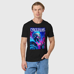 Футболка хлопковая мужская Neon punk skeleton - ai art fantasy, цвет: черный — фото 2