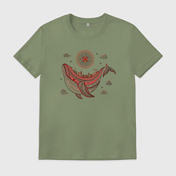 Мужская футболка Кит и солнце в стиле мезенской росписи