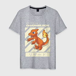 Футболка хлопковая мужская Покемоны Чармелеон Charmeleon, цвет: меланж