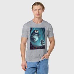 Футболка хлопковая мужская Тоторо гонится за лесным длинноухим котом - хэллоу, цвет: меланж — фото 2