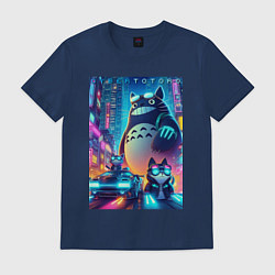 Футболка хлопковая мужская Totoro and cats - cyberpunk, цвет: тёмно-синий