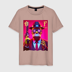 Футболка хлопковая мужская Cyber godfather Homer Simpson - mafia, цвет: пыльно-розовый