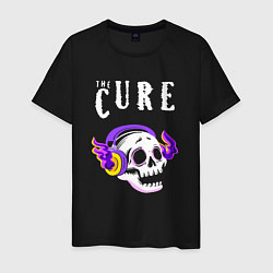 Футболка хлопковая мужская The Cure - неоновый череп, цвет: черный