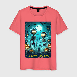 Мужская футболка Rick and Morty skeletons - happy halloween