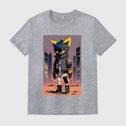 Футболка хлопковая мужская Уличный котёнок хулиган - нейроарт, цвет: меланж