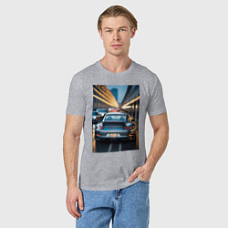 Футболка хлопковая мужская Porsche 911 в городе, цвет: меланж — фото 2