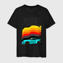 Мужская футболка Автомобиль Porsche на фоне флага Германии