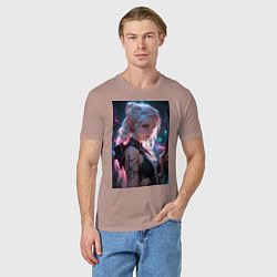 Футболка хлопковая мужская Прекрасная девушка-эльф с луком, цвет: пыльно-розовый — фото 2