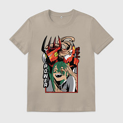 Футболка хлопковая мужская Человек-бензопила Пауэр пила, цвет: миндальный