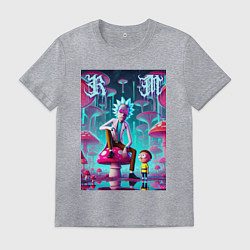 Футболка хлопковая мужская Rick and Morty under the mushrooms, цвет: меланж