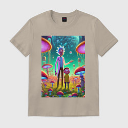 Футболка хлопковая мужская Morty and Rick on a neon planet, цвет: миндальный