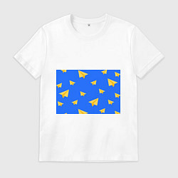 Футболка хлопковая мужская Желтый самолетик, цвет: белый
