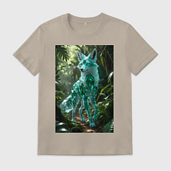 Футболка хлопковая мужская Кристальный волк в джунглях, цвет: миндальный
