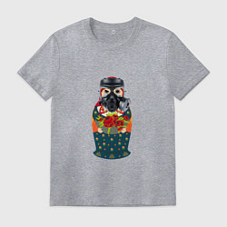 Футболка хлопковая мужская Матрёшка в противогазе, цвет: меланж