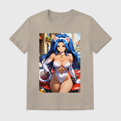 Мужская футболка Фелиция сидит на капоте машины