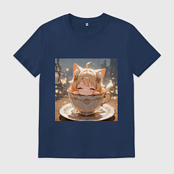 Мужская футболка Кошечка с короной в чашке