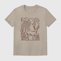 Футболка хлопковая мужская Горы и олень, цвет: миндальный