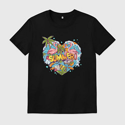 Футболка хлопковая мужская Яркое лето, цвет: черный