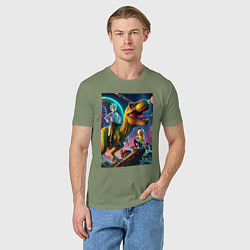 Футболка хлопковая мужская Приключения Рика и Морти на планете динозавров, цвет: авокадо — фото 2