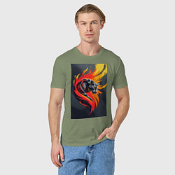 Футболка хлопковая мужская Пантера в огненном вихре, цвет: авокадо — фото 2