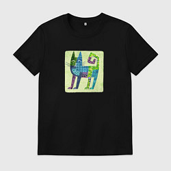 Мужская футболка Декоративный кот в орнаментах на желтом