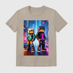 Футболка хлопковая мужская Minecraft - characters neon glow, цвет: миндальный