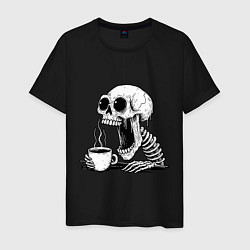 Футболка хлопковая мужская Skeleton with coffee, цвет: черный