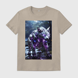 Мужская футболка Киборг лиса с неоновой подсветкой