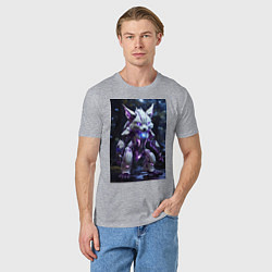 Футболка хлопковая мужская Киборг лиса с неоновой подсветкой, цвет: меланж — фото 2