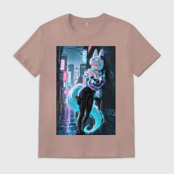 Мужская футболка Лиса наемник в стиле Cyberpunk