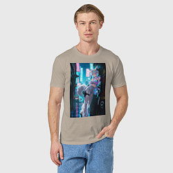 Футболка хлопковая мужская Лиса наемник в стиле Cyberpunk, цвет: миндальный — фото 2